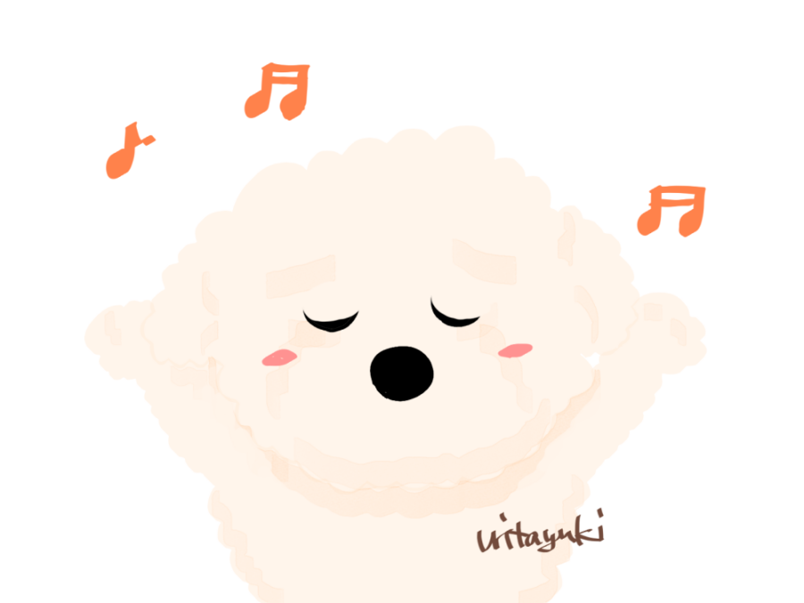 音楽を聴く犬